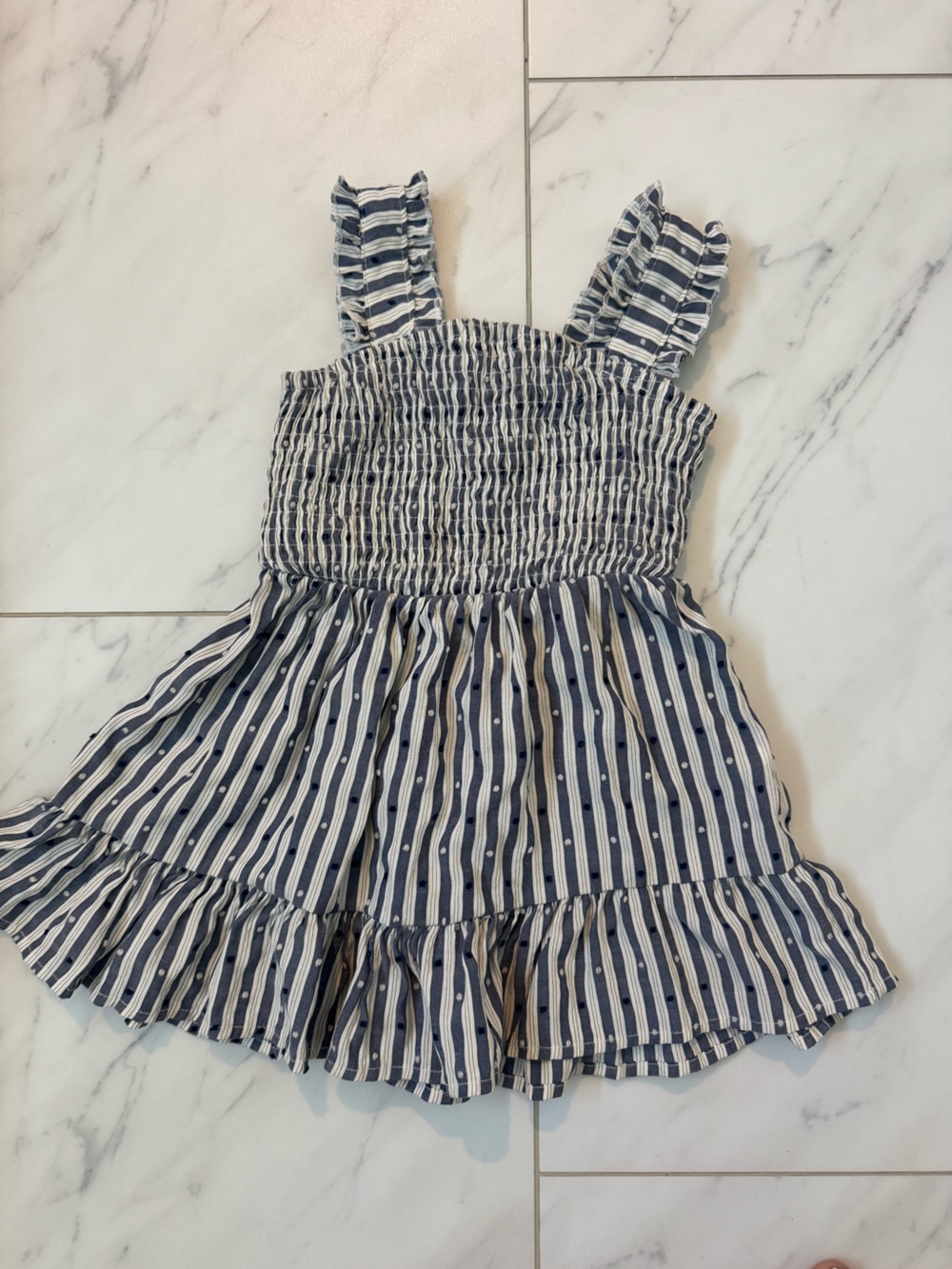 Mabel + Honey Navy and White Striped Smocked Dress